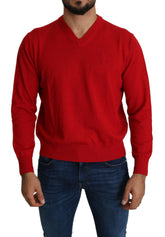 Billionaire Italian Couture Red V-neck Wool Sweatshirt Pullover Sweater -   -  Billionaire Italian Couture.